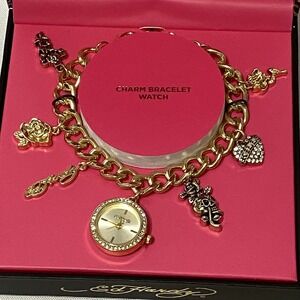 NWT Ed Hardy Gold Tone‎ Charm Bracelet Round Watch Tattoo Charms